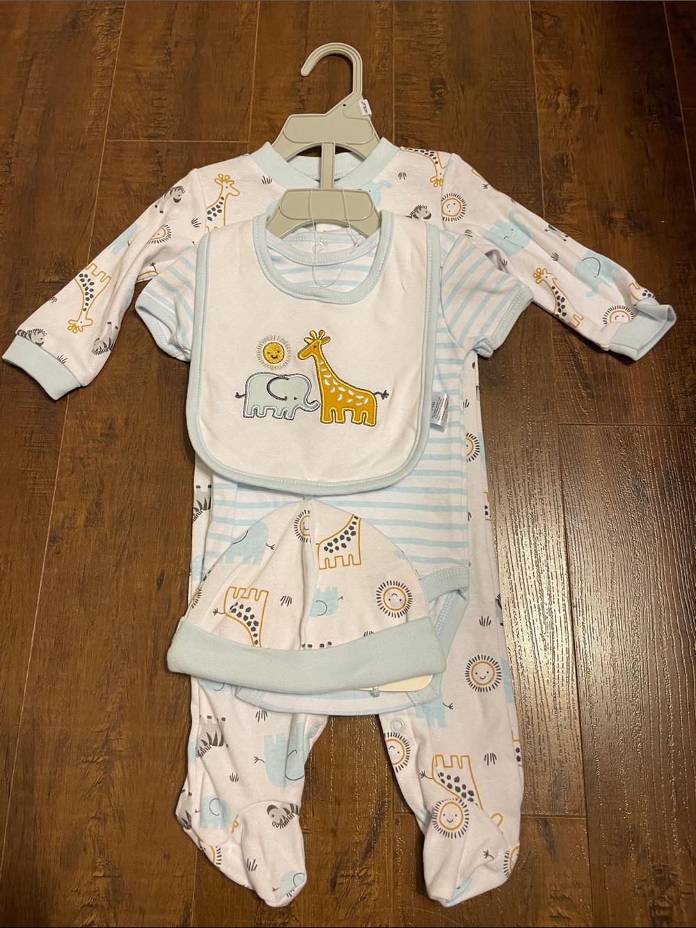 Light Blue Safari Baby Pajama Set with Tshirt body suit Bib & Hat